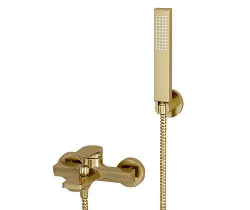 Смеситель Wasserkraft Aisch 5501 для ванны с коротким изливом, с душевым комплектом, золото матовый