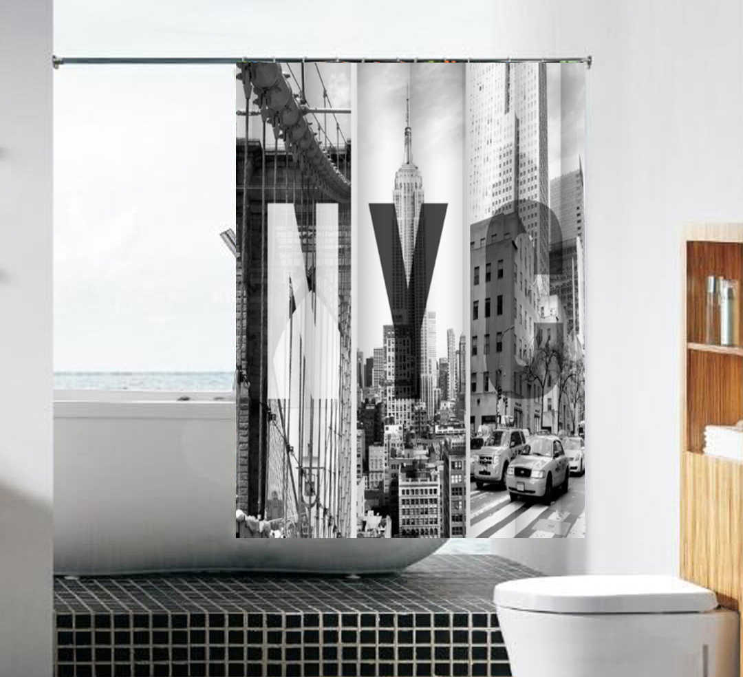 Шторка для ванной Melodia Улицы Нью-Йорка MZ-108 180х180см, тканевая, водонепроницаемая