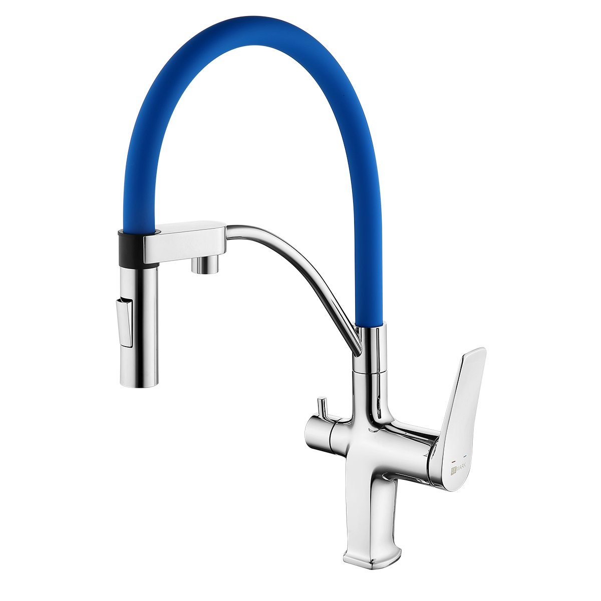 Смеситель Lemark Comfort LM3074C-Blue для кухни с подключением к фильтру с питьевой водой, хром / синий