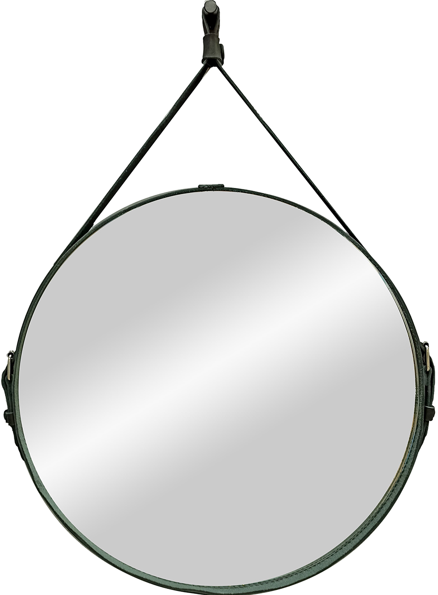 Зеркало Continent Ритц Black D500 круглое, кожаный ремень, черный