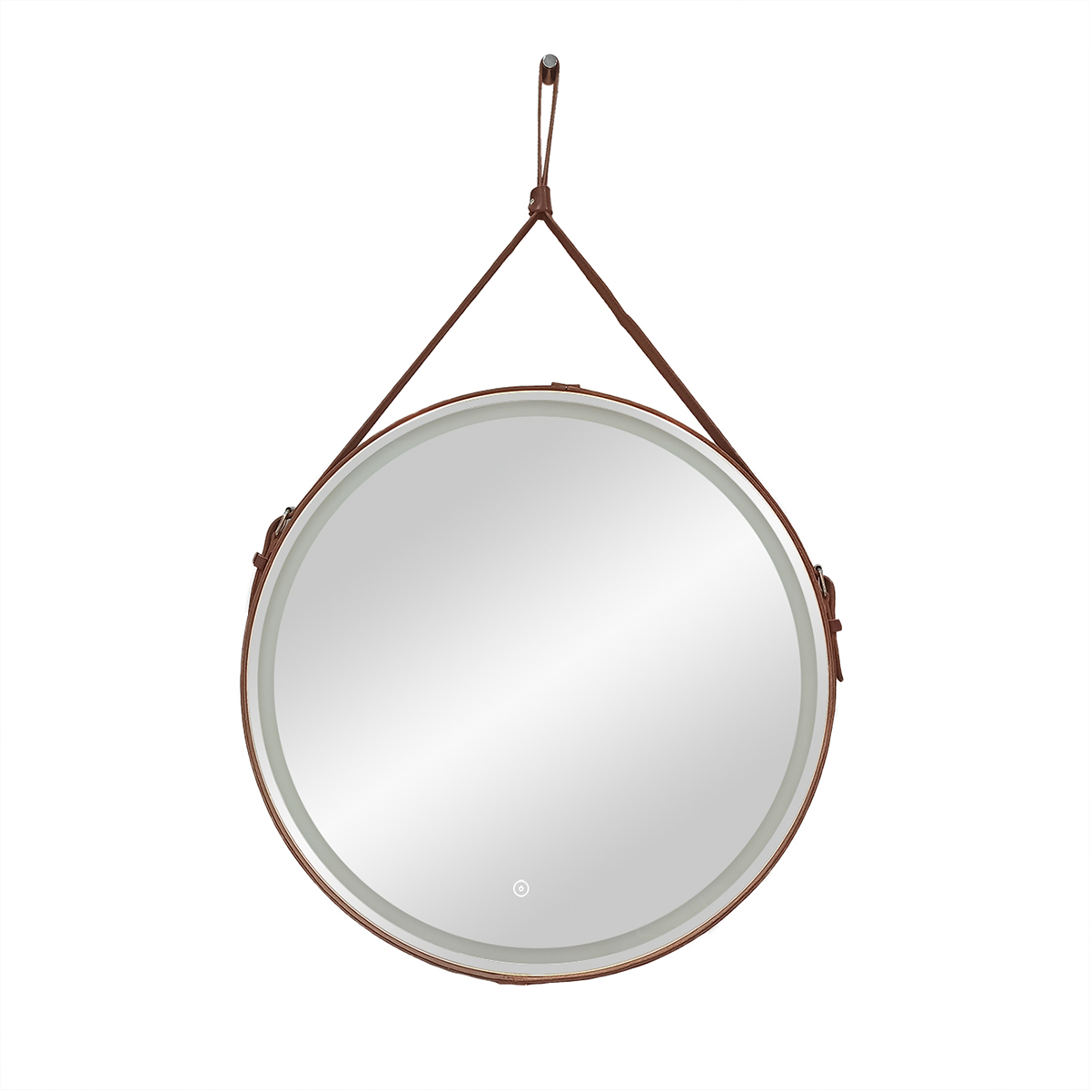 Зеркало Continent Millenium Brown D650 круглое, с LED подсветкой, кожаный ремень, коричневый