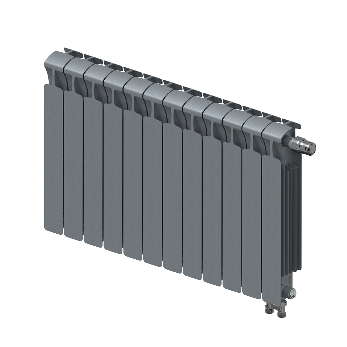 Радиатор биметаллический Rifar Monolit Ventil 500, 12 секций, нижнее подключение правое (MVR), титан