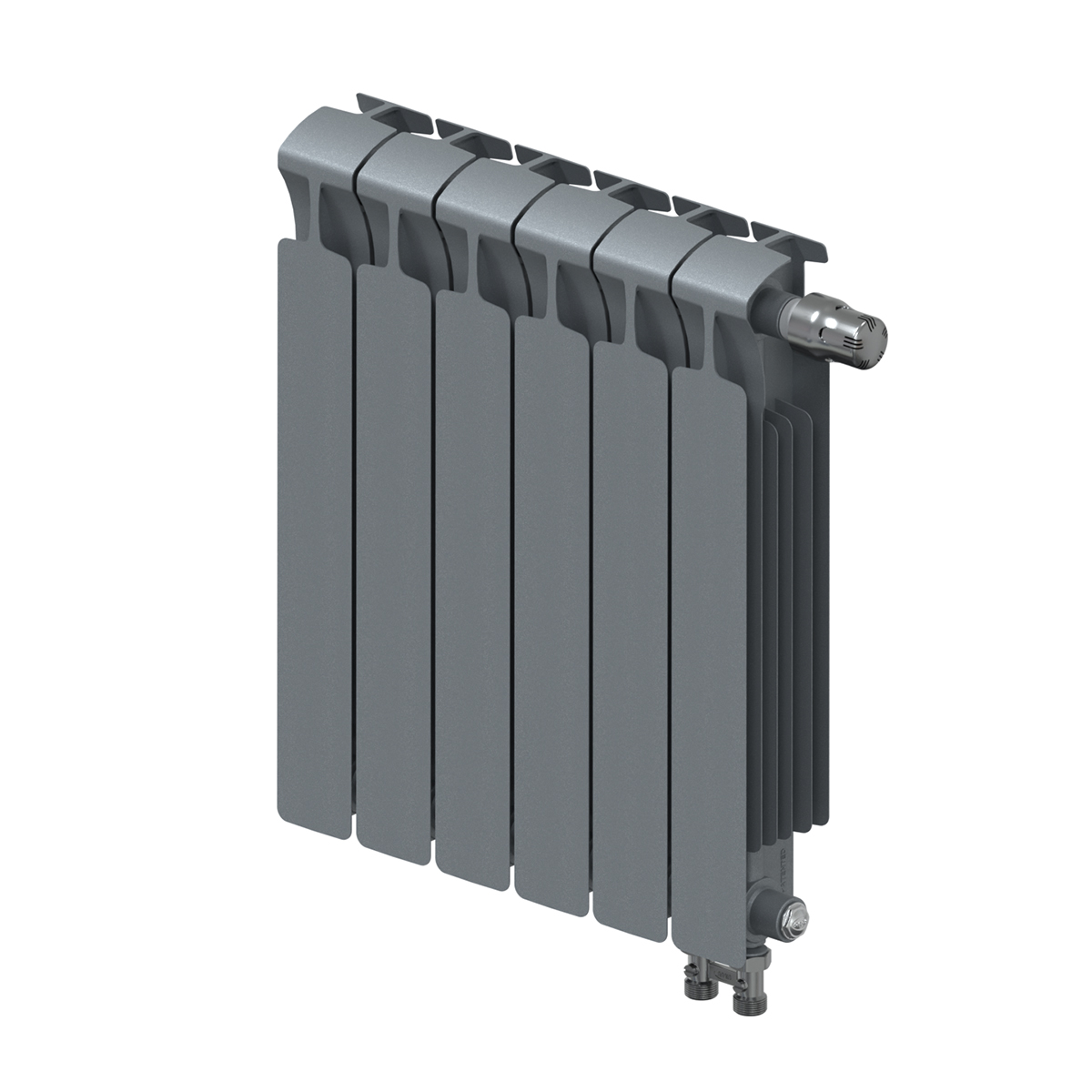 Радиатор биметаллический Rifar Monolit Ventil 500, 6 секций, нижнее подключение правое (MVR), титан