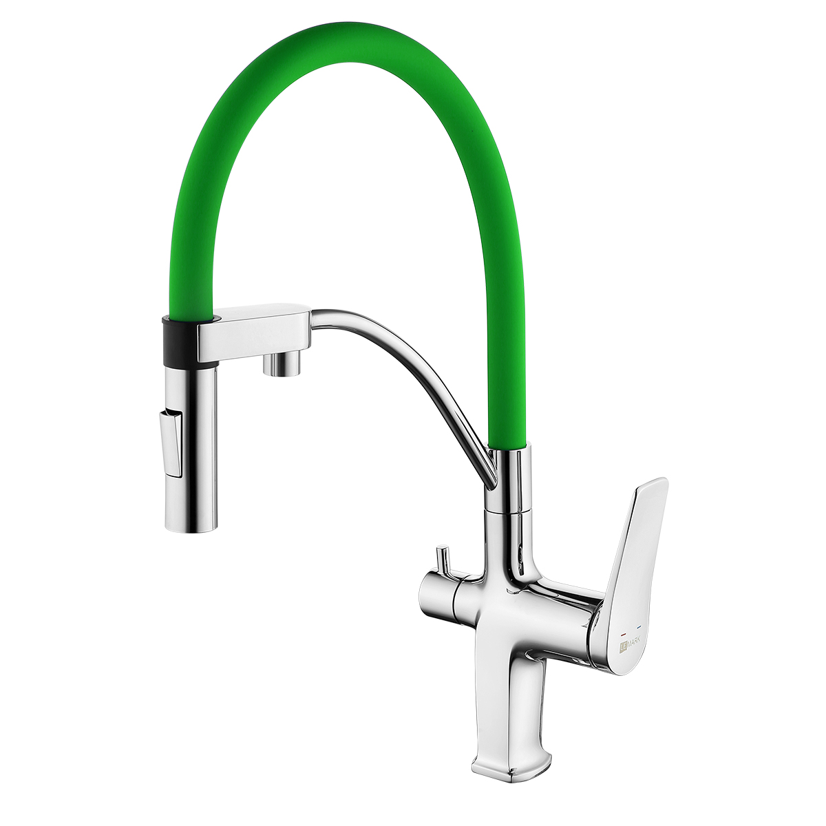 Смеситель Lemark Comfort LM3074C-Green для кухни с подключением к фильтру с питьевой водой, хром / зеленый