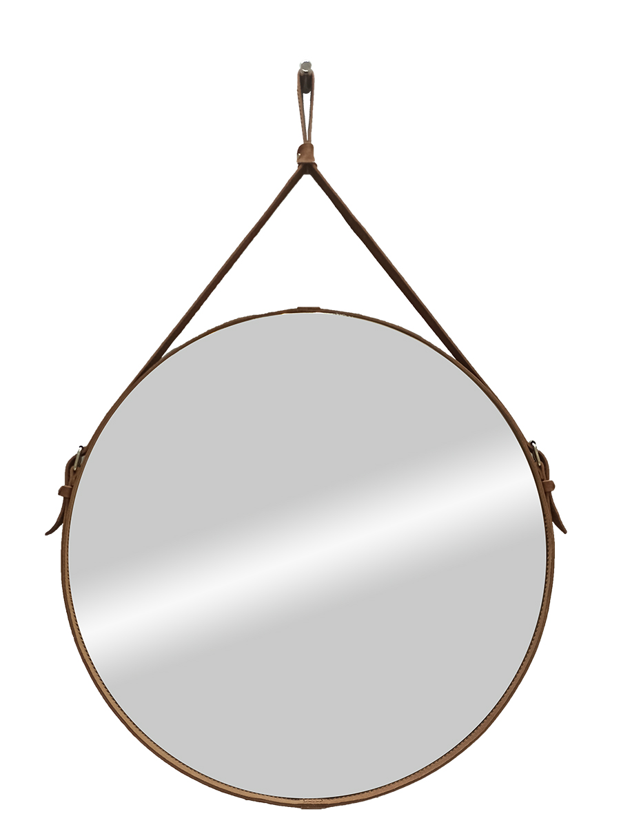 Зеркало Continent Ритц Brown D500 круглое, кожаный ремень, коричневый