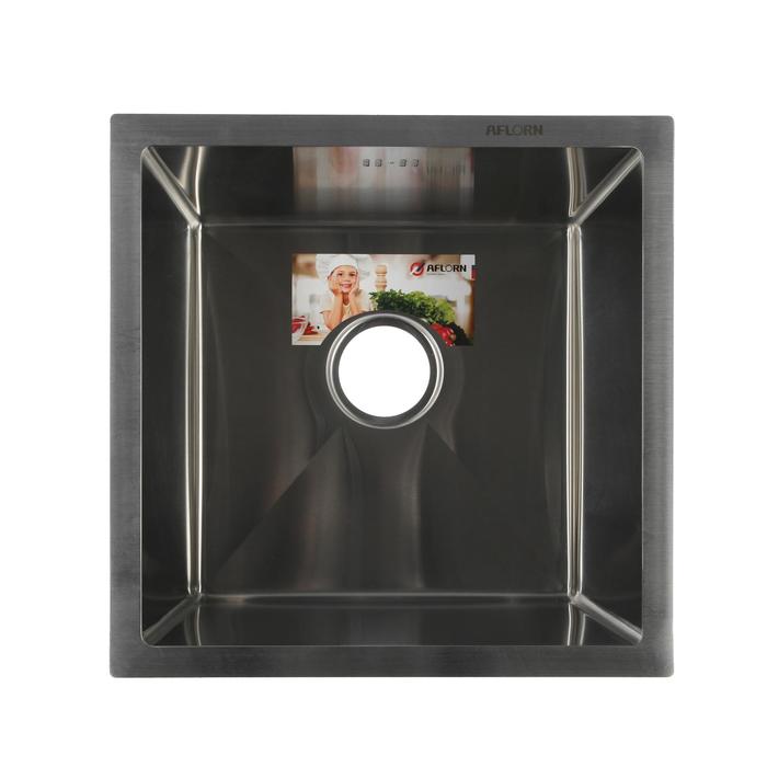 Мойка кухонная Aflorn 440x440 врезная, толщина S 3,0 и 0,8 мм, с сифоном, нержавеющая сталь / сатин
