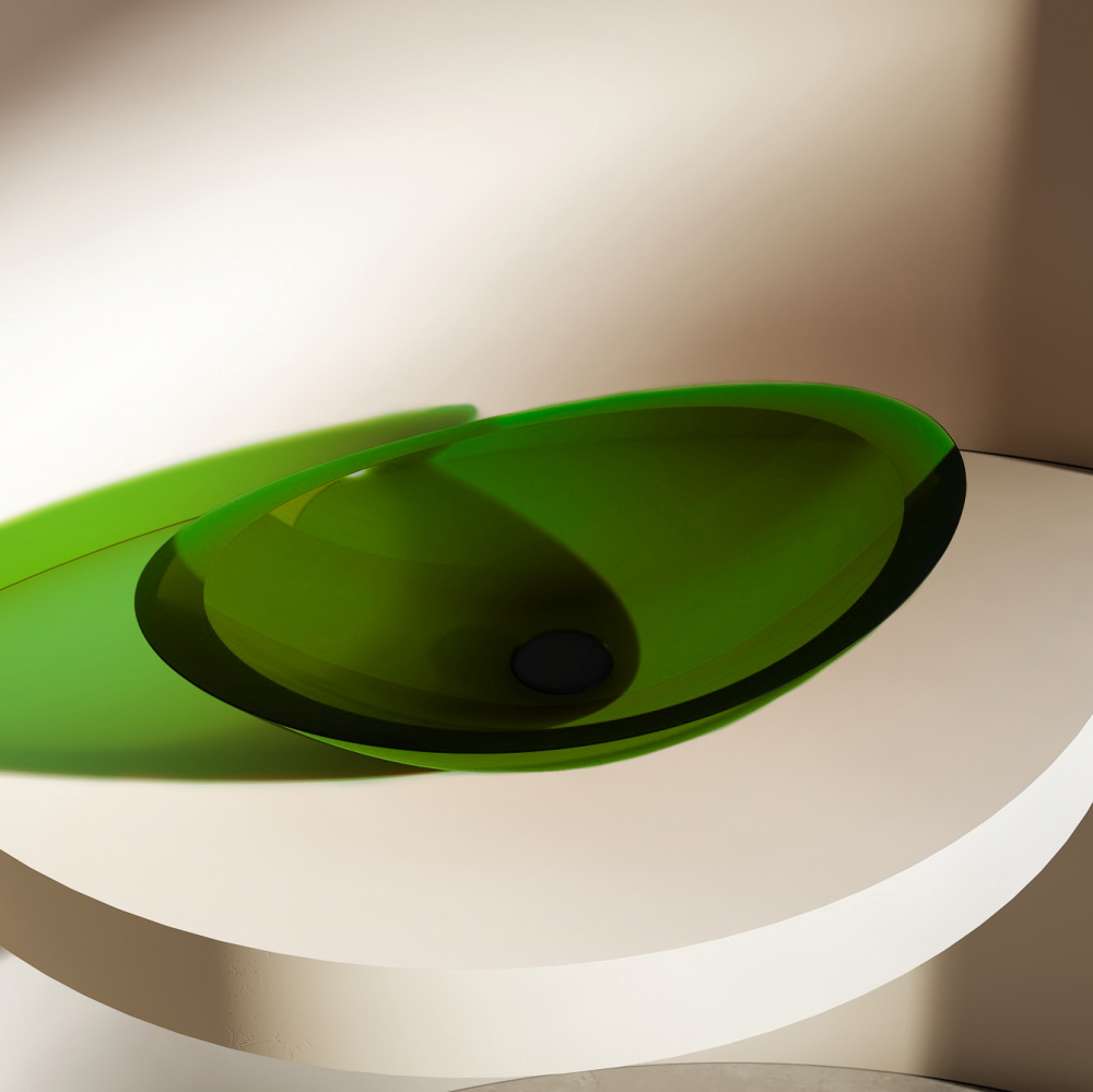 Раковина Abber Kristall AT2808Emerald накладная, прозрачная, 605x380, зеленый