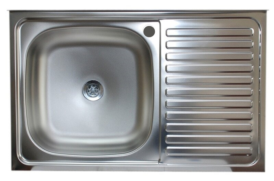 Мойка кухонная Vladix 800x500x160 (0,6), левая, без сифона, нержавеющая сталь / матовая