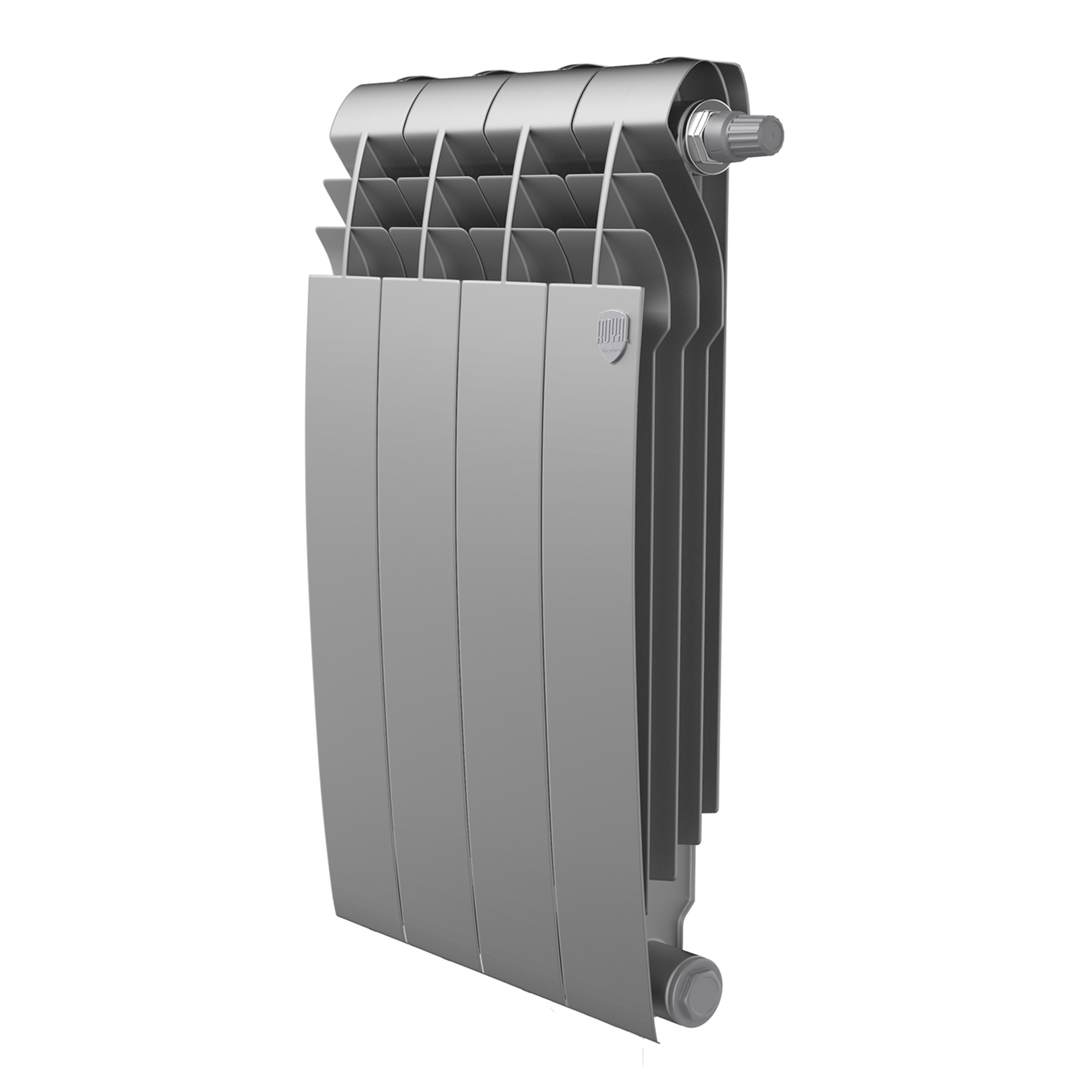 Радиатор биметаллический Royal Thermo BiLiner 500 VDR, 4 секции, нижнее правое подключение, серебристо-серый (Silver Satin)
