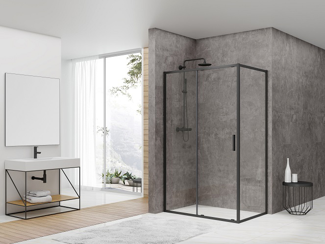 Душевой уголок Bandhours Smart/Flat-Glass 810, 100x80 см, без поддона, профиль черный матовый / стекло прозрачное