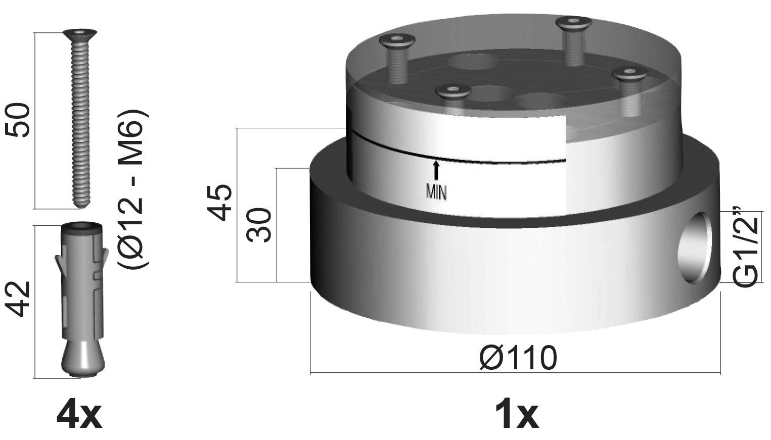 База Paffoni Light LIG030 для крепления напольного смесителя (арт.LIG031-032), латунь