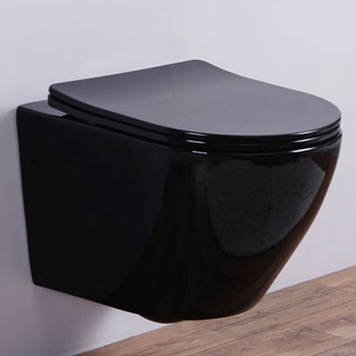 Унитаз подвесной CeramaLux CL2196 -18 rimless укороченный, безободковый, сиденье микролифт, черный