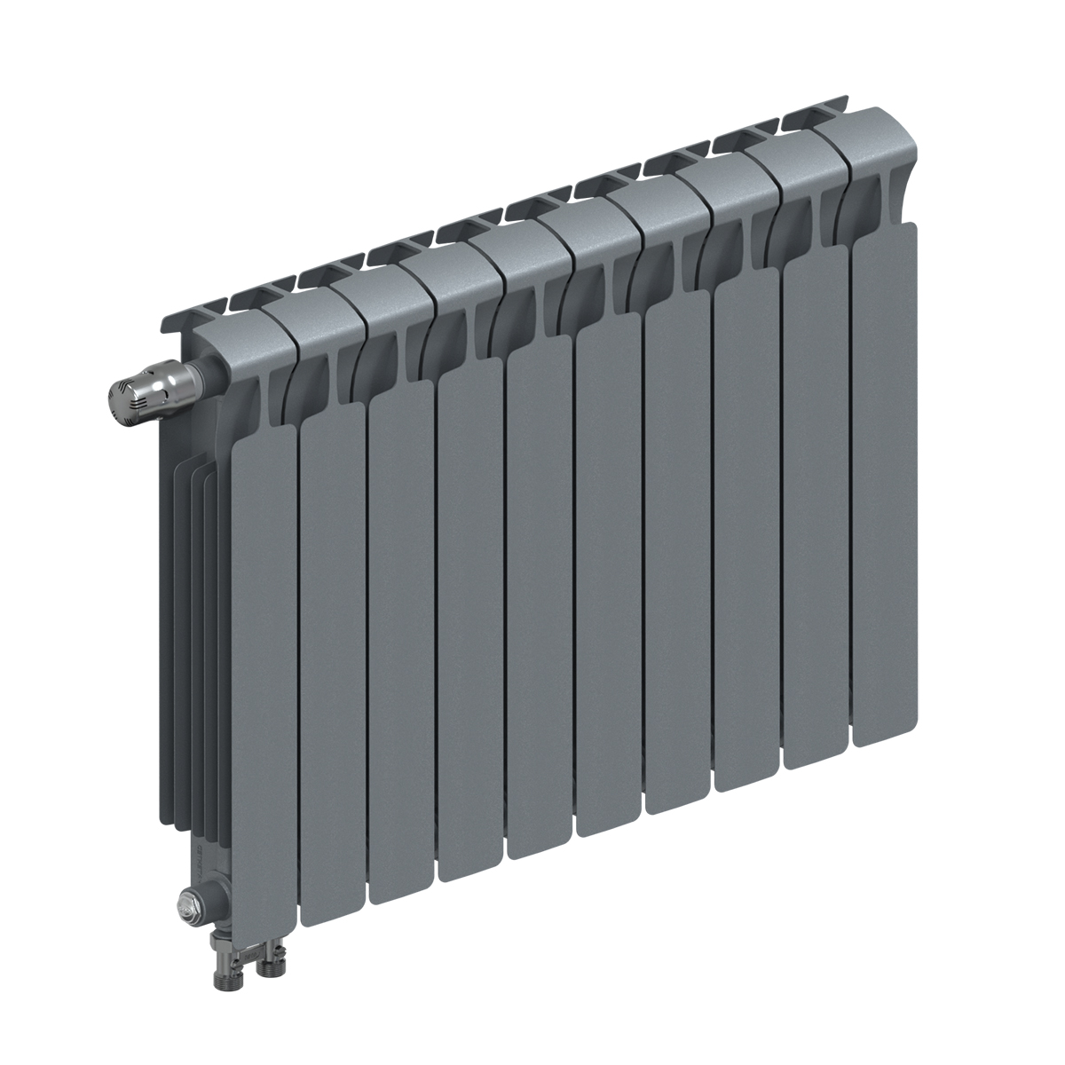 Радиатор биметаллический Rifar Monolit Ventil 500, 10 секций, нижнее подключение левое (MVL), титан