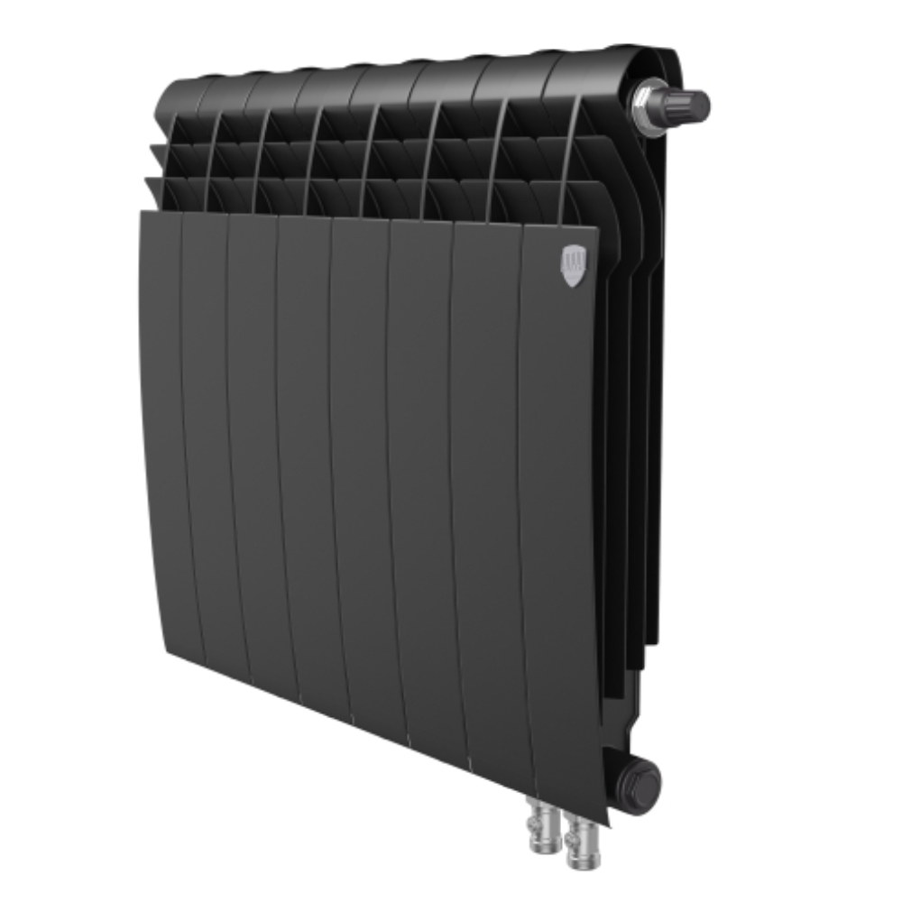 Радиатор биметаллический Royal Thermo BiLiner 500 VR, 8 секций, нижнее правое подключение, черный (Noir Sable)