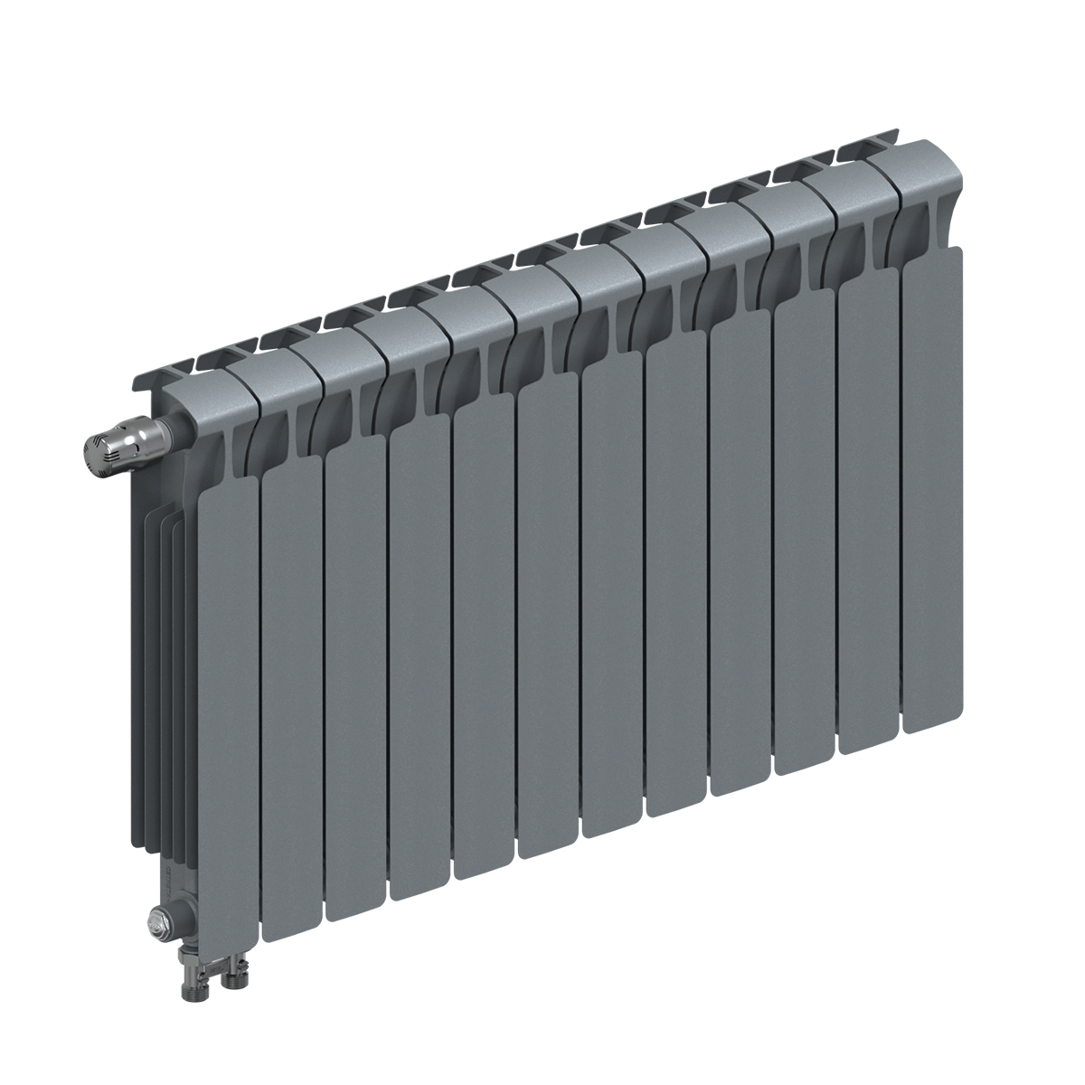 Радиатор биметаллический Rifar Monolit Ventil 500, 12 секций, нижнее подключение левое (MVL), титан