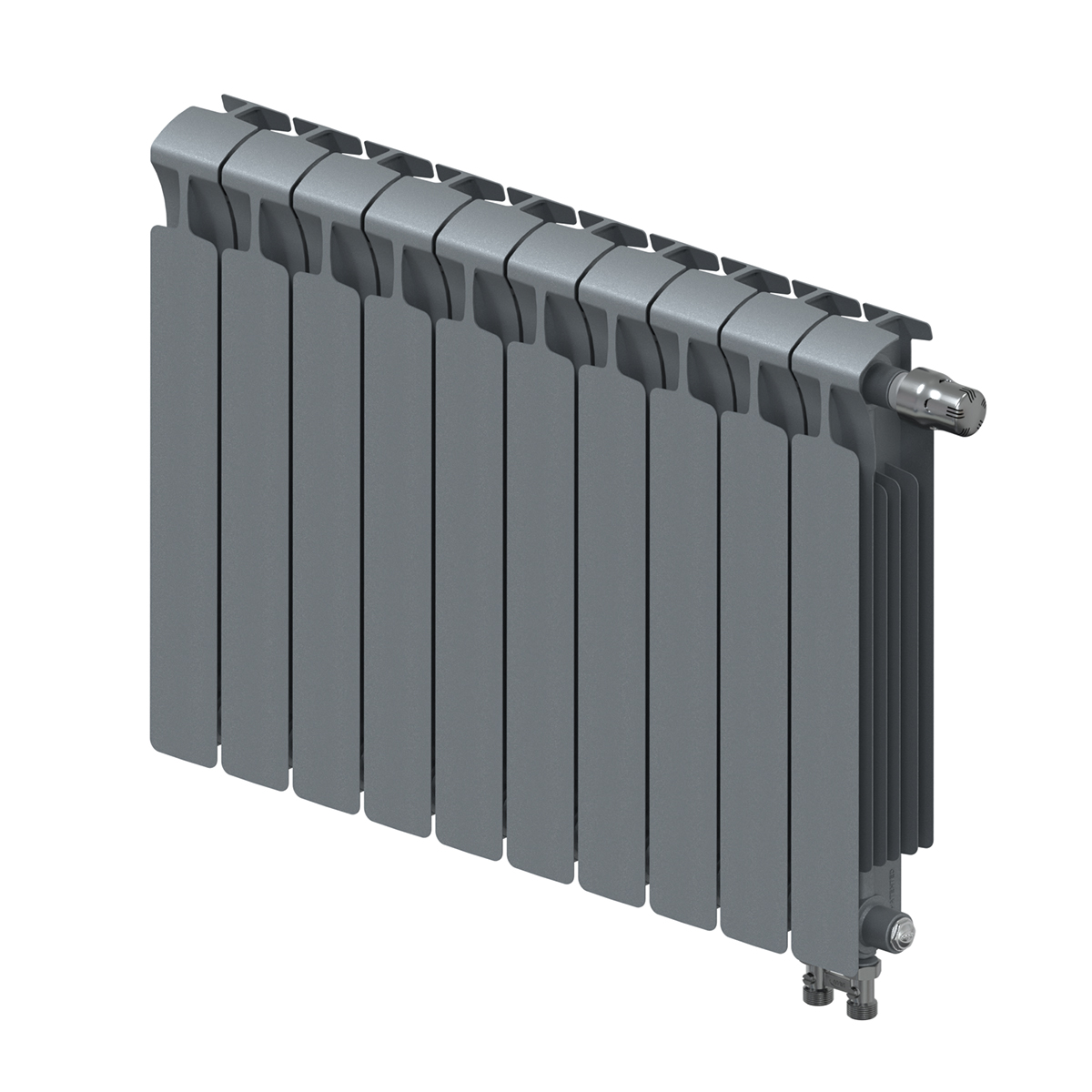 Радиатор биметаллический Rifar Monolit Ventil 500, 10 секций, нижнее подключение правое (MVR), титан