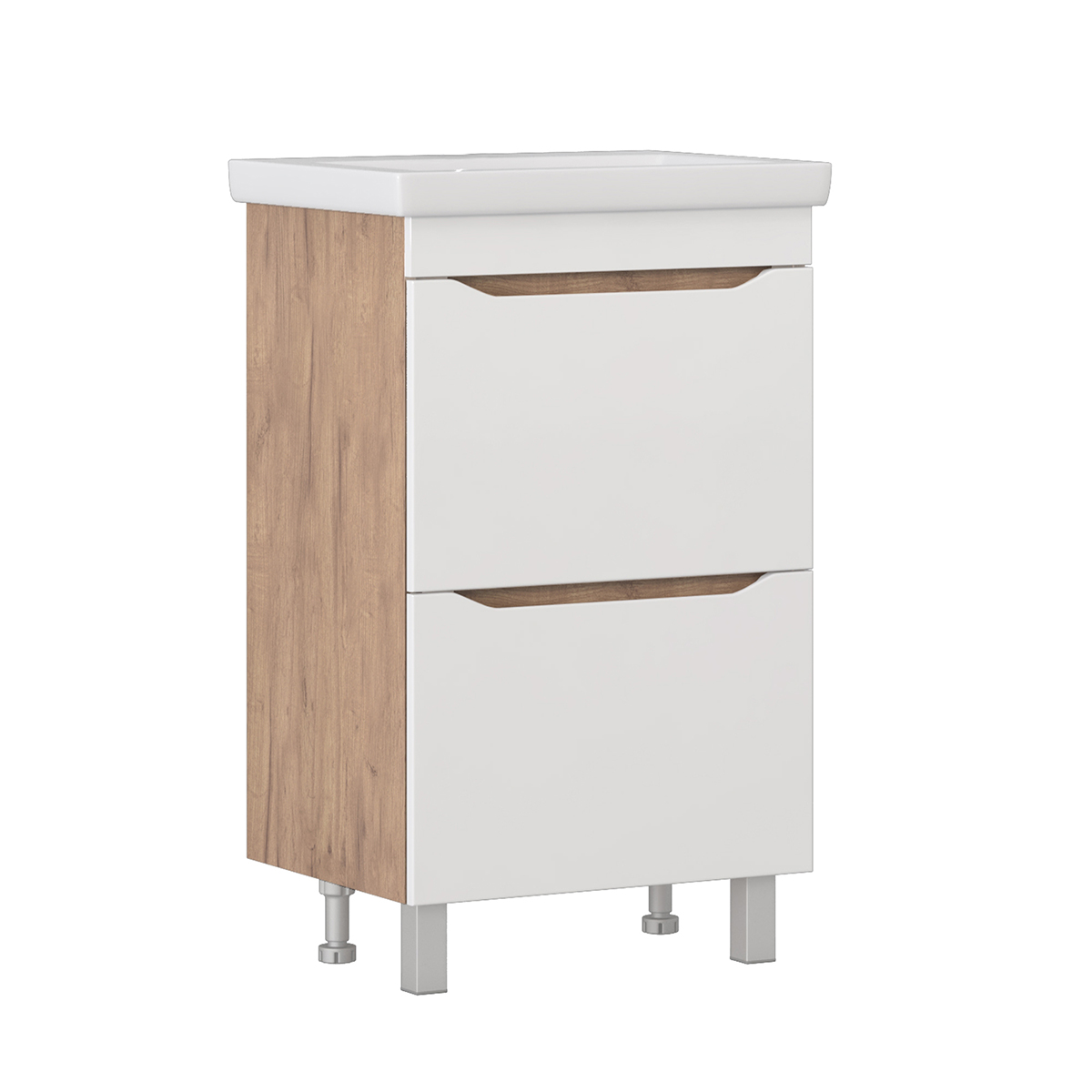 Тумба напольная Vigo Grani 600-0-2 с раковиной Como 60, белый / дуб золотой