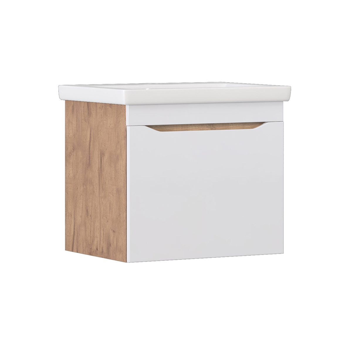 Тумба подвесная Vigo Grani 600-0-1 с раковиной Como 50, белый / дуб золотой