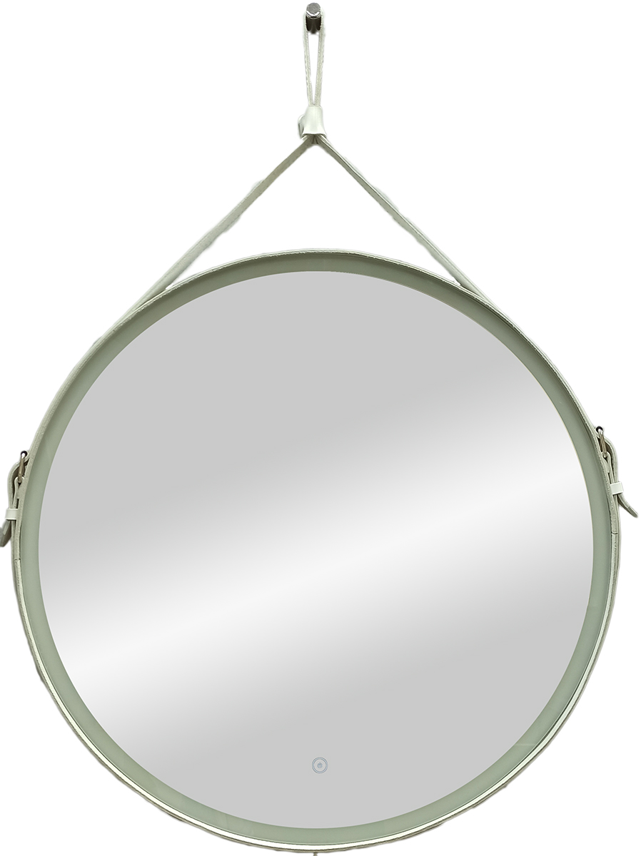 Зеркало Continent Millenium White D650 круглое, с LED подсветкой, кожаный ремень, белый