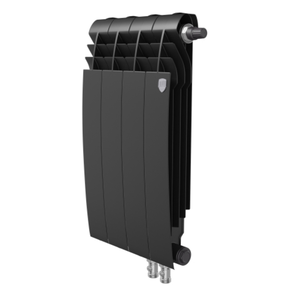 Радиатор биметаллический Royal Thermo BiLiner 500 VR, 4 секции, нижнее правое подключение, черный (Noir Sable)