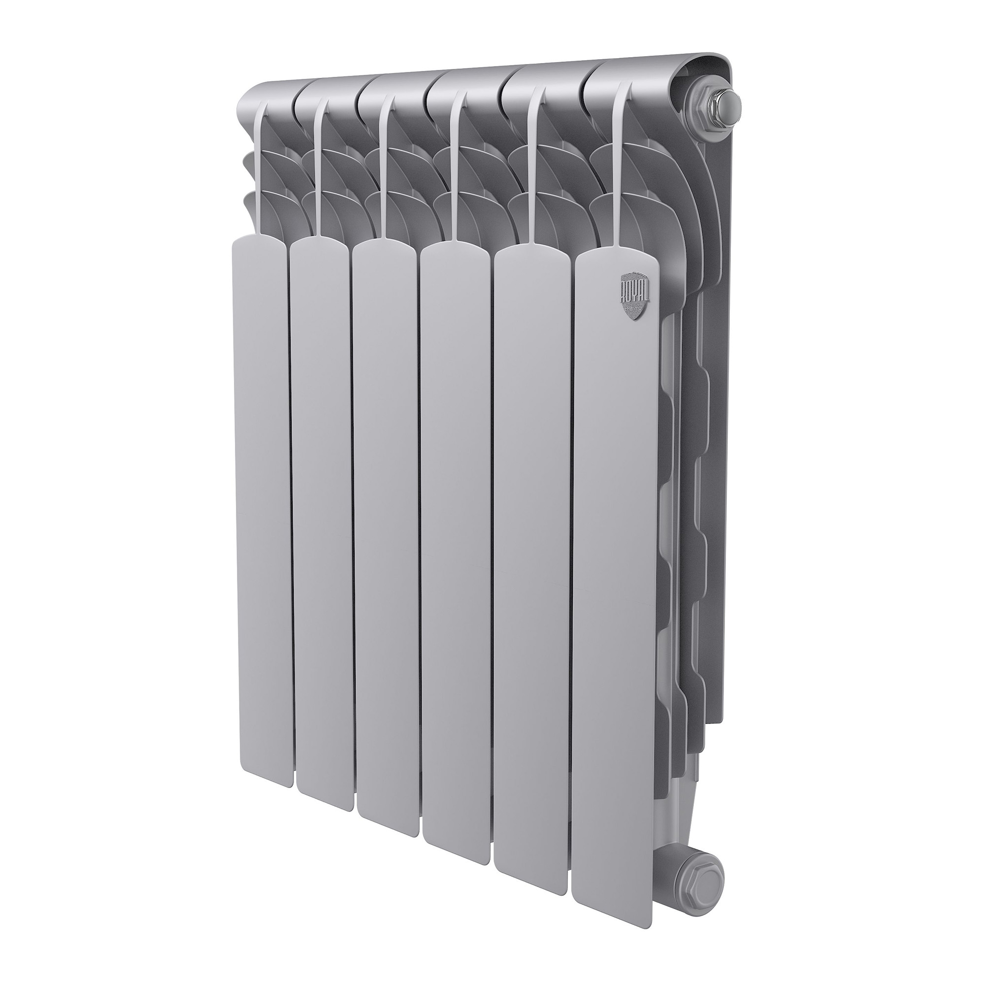 Радиатор биметаллический Royal Thermo Revolution Bimetall 500 2.0, 6 секций, боковое универсальное подключение, серебристо-серый (Silver Satin)