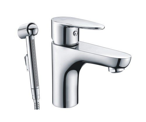 Смеситель Wasserkraft Leine 3508 для раковины, с гигиеническим душем, хром глянцевый