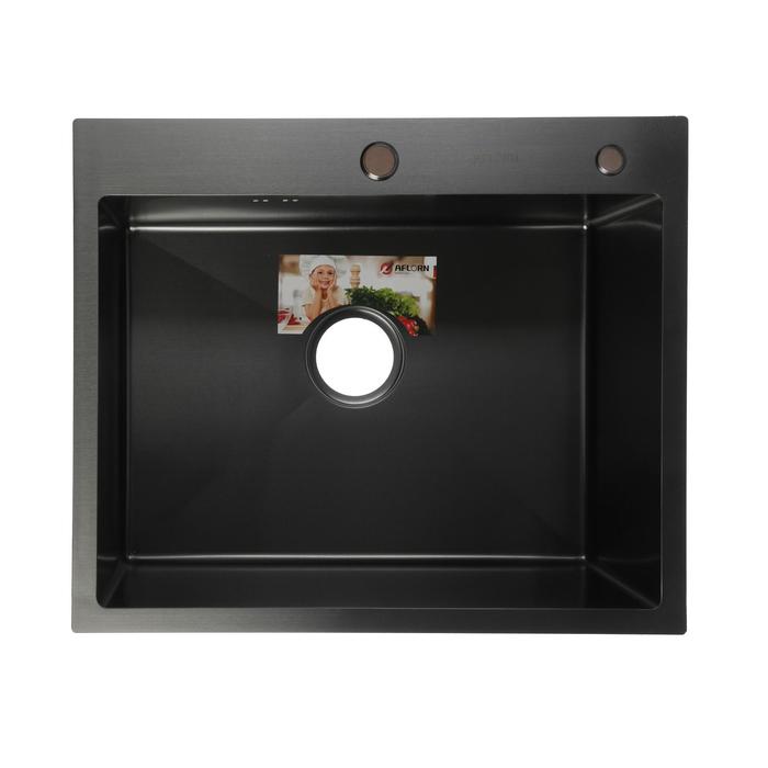 Мойка кухонная Aflorn 500x500 врезная, толщина S 3,0 и 0,8 мм, с сифоном, нержавеющая сталь / графит
