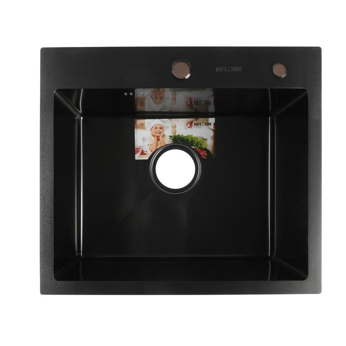 Мойка кухонная Aflorn 500x440 врезная, толщина S 3,0 и 0,8 мм, с сифоном, нержавеющая сталь / графит