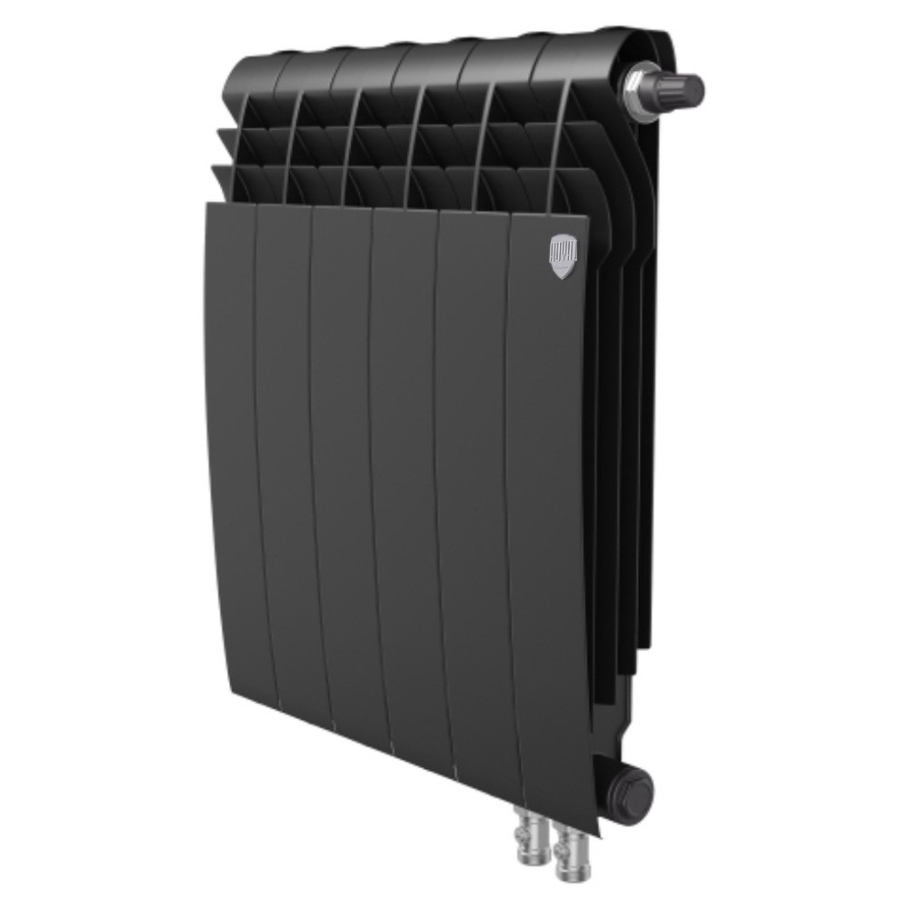 Радиатор биметаллический Royal Thermo BiLiner 500 VR, 6 секций, нижнее правое подключение, черный (Noir Sable)