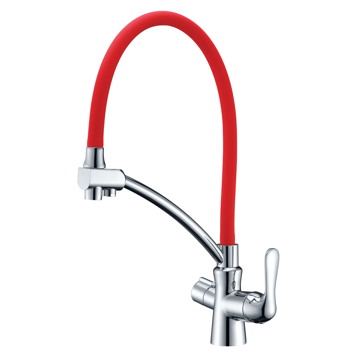 Смеситель Lemark Comfort LM3070C-Red для кухни с подключением к фильтру с питьевой водой, хром / красный