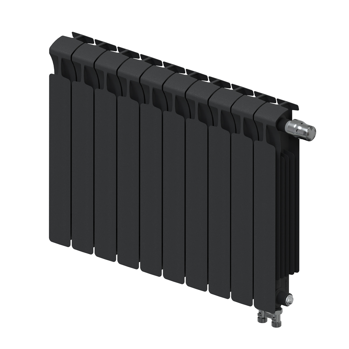 Радиатор биметаллический Rifar Monolit Ventil 500, 10 секций, нижнее подключение правое (MVR), антрацит