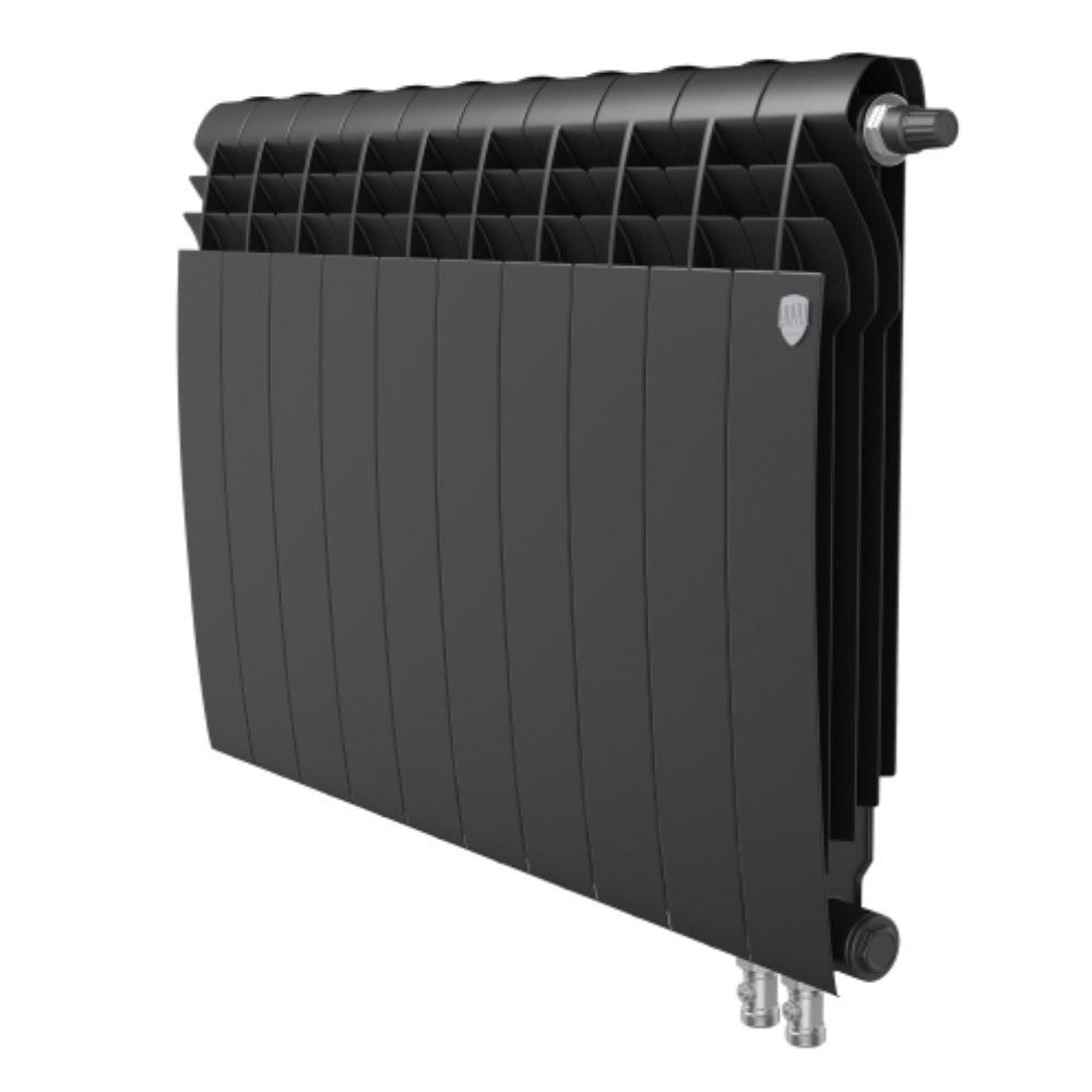 Радиатор биметаллический Royal Thermo BiLiner 500 VR, 10 секций, нижнее правое подключение, черный (Noir Sable)