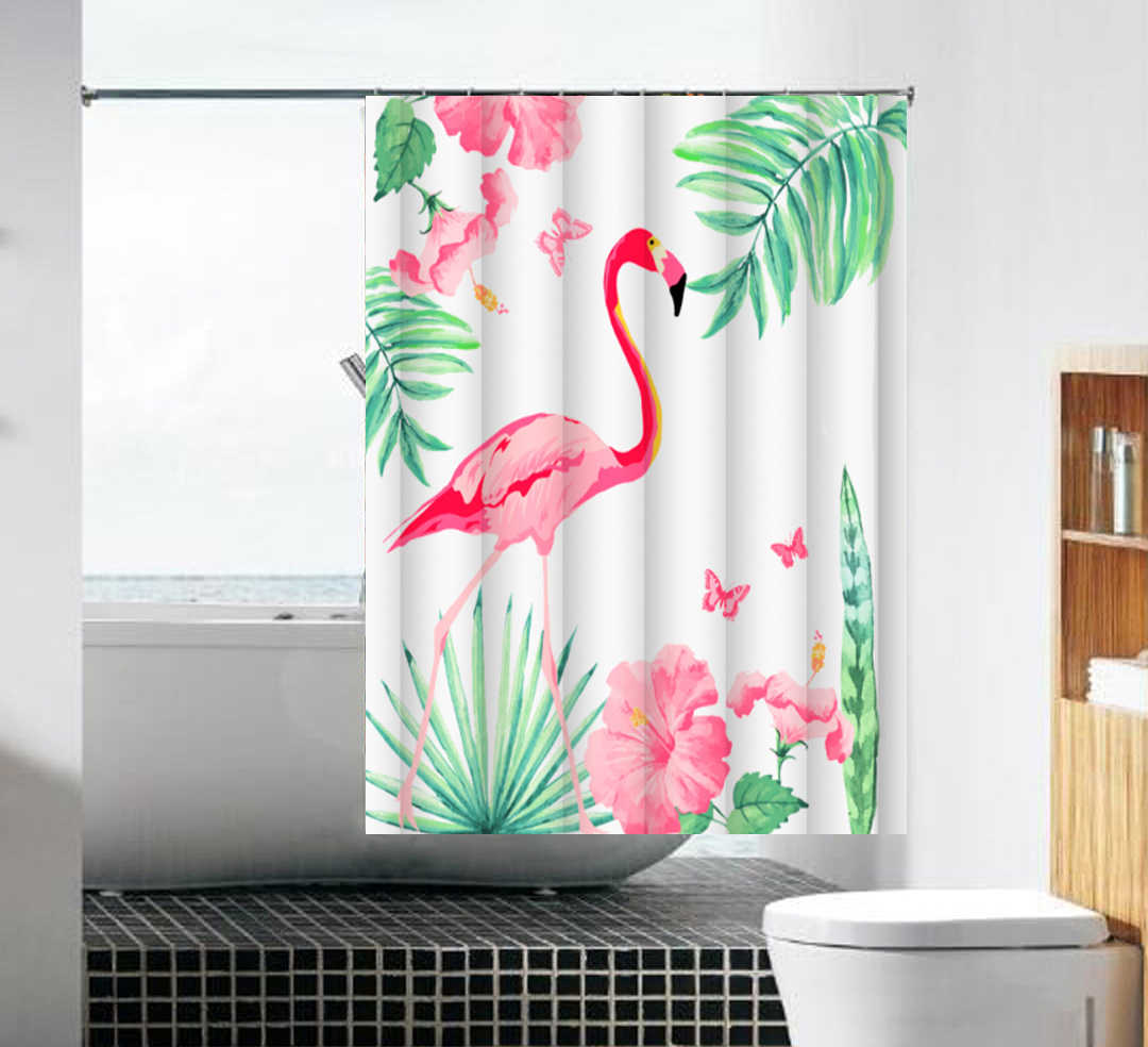 Шторка для ванной Melodia Розовый фламинго MZ-103 180х180см, тканевая, водонепроницаемая