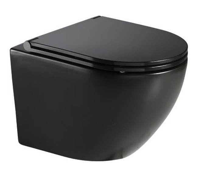 Унитаз подвесной CeramaLux 2197MB, безободковый, сиденье с микролифтом soft close, черный матовый