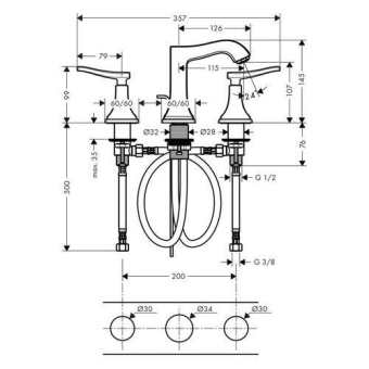 SMESITEL_DLYA_RAKOVINY_HANSGROHE_METROPOL_CLASSIC_31330000_MONTAZHNAYA_SKHEMA_1