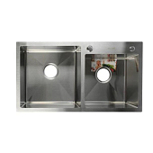 Мойка кухонная Aflorn 780x430 двойная врезная, толщина S 3,0 и 0,8 мм, с сифоном, нержавеющая сталь / сатин