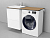 Комплект для стиральной машины Velvex Klaufs 120x60 см: тумба 56x60.2Y подвесная левая, столешница МДФ и раковина, белый / светлое дерево (шатанэ), черный