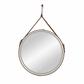 Зеркало Continent Millenium Brown D800 круглое, с LED подсветкой, кожаный ремень, коричневый