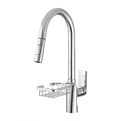 Смеситель Melodia Perfetto MDV30200 для кухни, высокий R-излив, с мыльницей, хром глянцевый