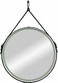 Зеркало Continent Millenium Black D500 круглое, с LED подсветкой, кожаный ремень, черный
